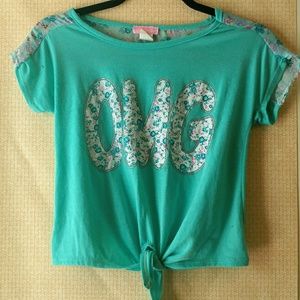 😊Light Blue OMG tied shirt 🎽